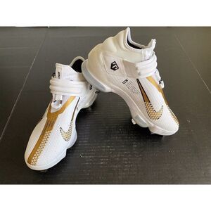 Nike Force Zoom Trout 7 Pro Mid White Metallic Gold Men’s Baseball Cleat Sz 7.5